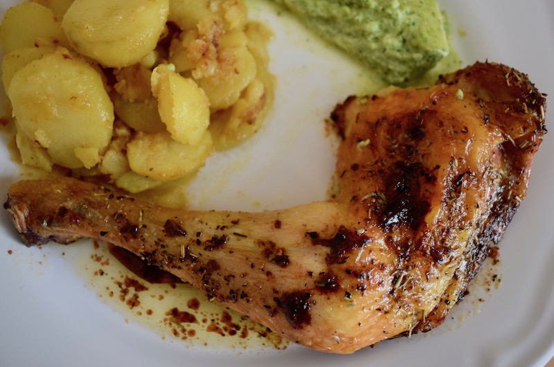 Poulet rôti, pommes sautées à cru et flan de courgettes (fiches techniques n°113, 143 et&nbsp;148)