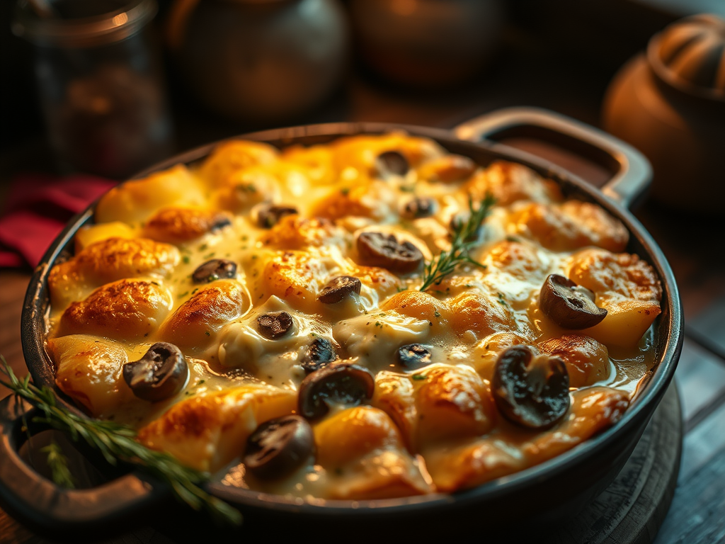 Gratin de pommes de terre aux champignons et au&nbsp;gorgonzola